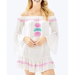 LILY PULITZER NEMI White Rayon Embroidered Tunic Top Swim Cover Up XS